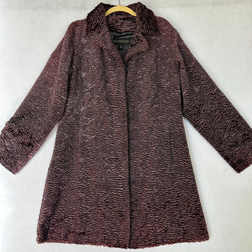 Kristen Blake Car Coat Womens Small Faux Fur Coat Plush Chunky Textured Drapey